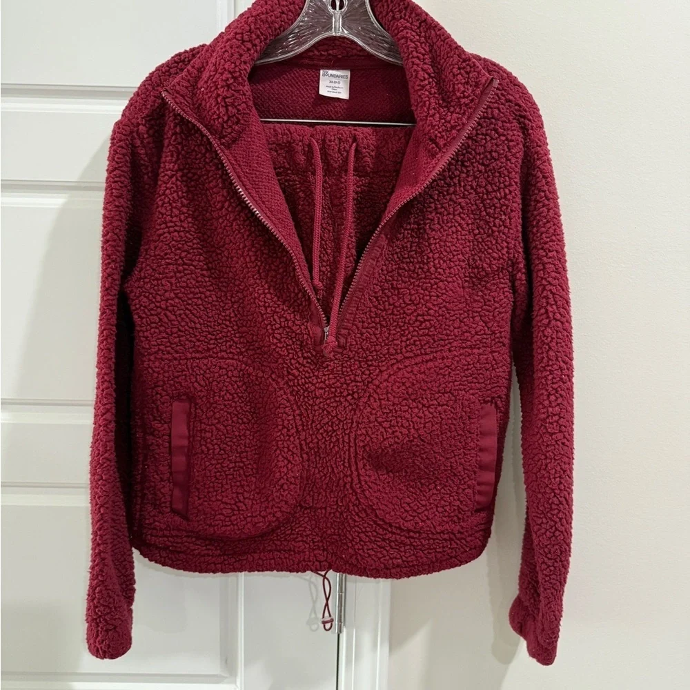 Burgundy Fleece Quarterzip Shorts Matching Set XS Loungewear Comfy Activewear - Picture 2 of 7
